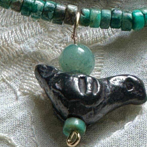 Bohemian OOAK Turquoise, Wood, Ceramic, Aventurine Statement Necklace - Picture 4 of 11